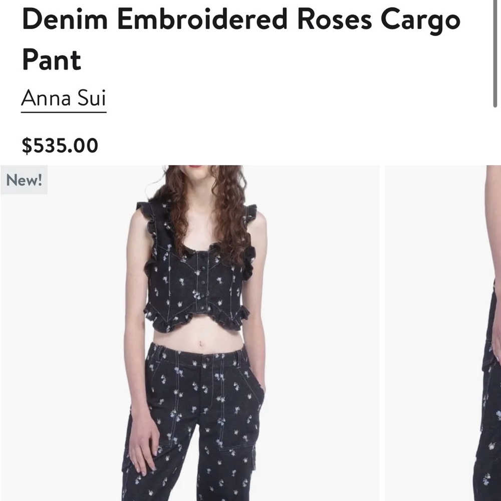 Anna Sui Denim Embroidered Roses Cargo Pants (NWT) - Picture 6 of 10